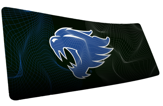 University of Kentucky Wildcat Afterglow deskmat with a blue wildcat head over a dark wireframe background.