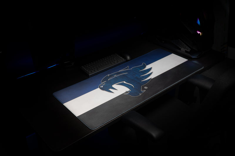 Kentucky Wildcat Pride deskmat at an angle on a dark gaming desk.