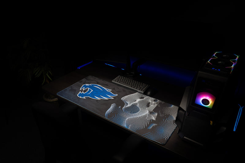 Kentucky Wildcat Soundwave deskmat across a dark gaming workstation.
