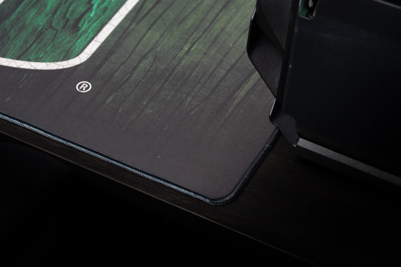 University of Miami The U deskmat close-up of the stitched corner and dark wood-grain design