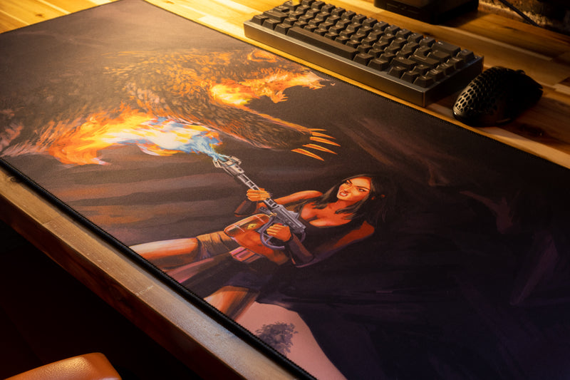"Flamethrower Queen" — Rust Deskmat
