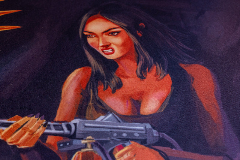 "Flamethrower Queen" — Rust Deskmat