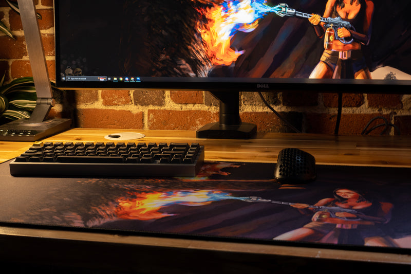 "Flamethrower Queen" — Rust Deskmat